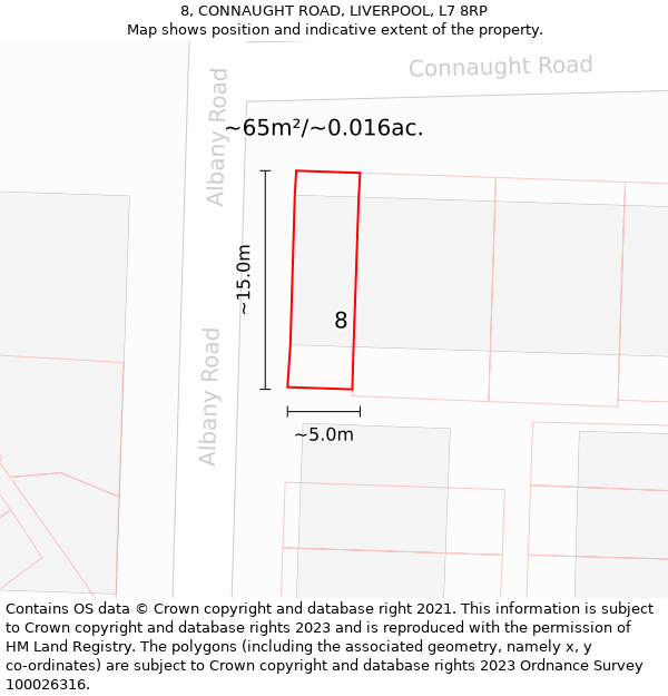 8, CONNAUGHT ROAD, LIVERPOOL, L7 8RP: Plot and title map