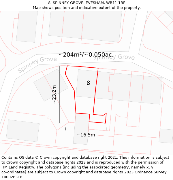 8, SPINNEY GROVE, EVESHAM, WR11 1BF: Plot and title map