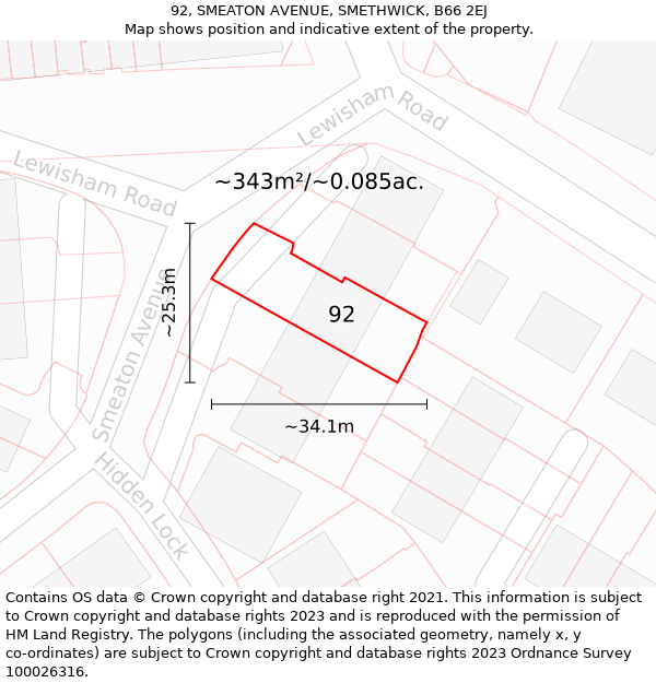 92, SMEATON AVENUE, SMETHWICK, B66 2EJ: Plot and title map