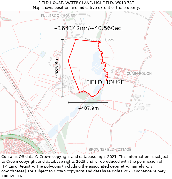 FIELD HOUSE, WATERY LANE, LICHFIELD, WS13 7SE: Plot and title map