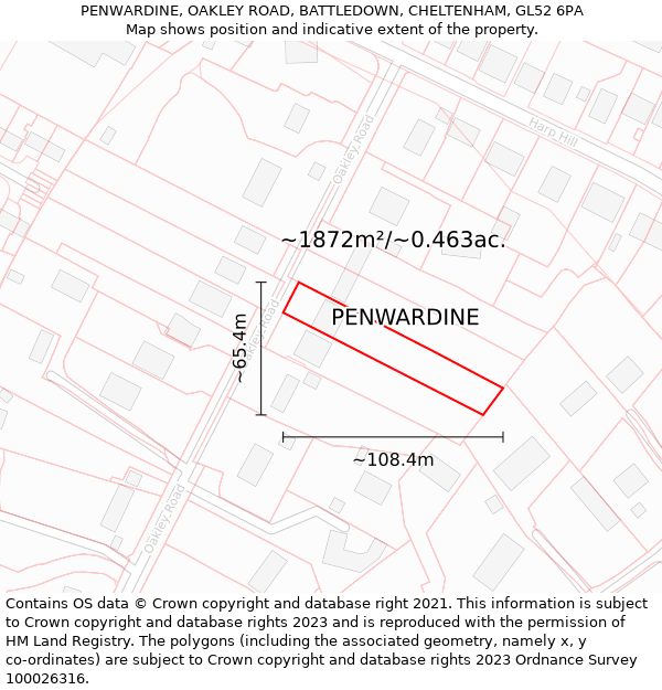 PENWARDINE, OAKLEY ROAD, BATTLEDOWN, CHELTENHAM, GL52 6PA: Plot and title map