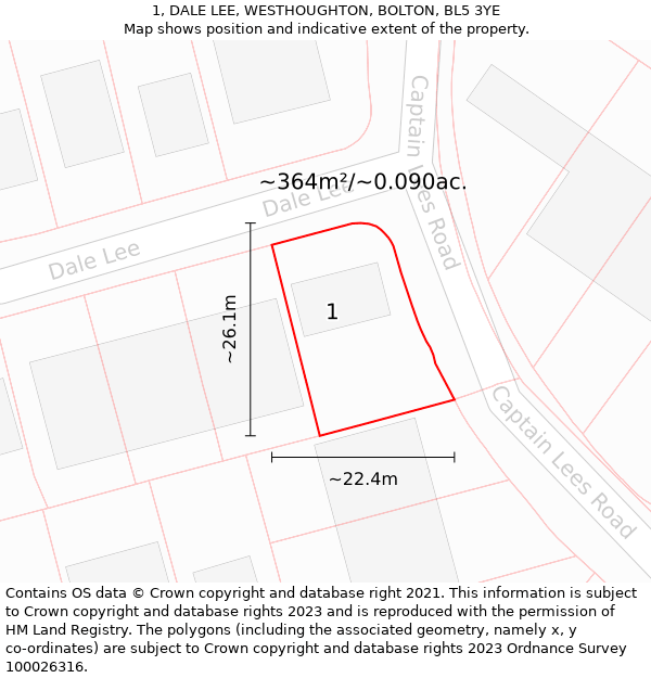 1, DALE LEE, WESTHOUGHTON, BOLTON, BL5 3YE: Plot and title map