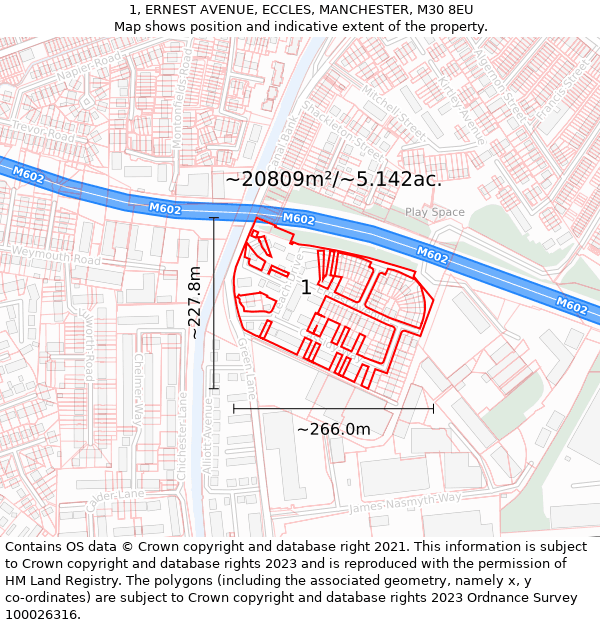 1, ERNEST AVENUE, ECCLES, MANCHESTER, M30 8EU: Plot and title map