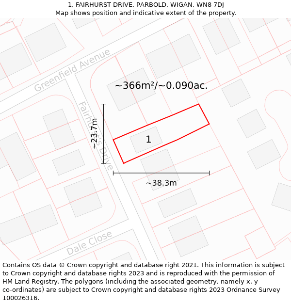 1, FAIRHURST DRIVE, PARBOLD, WIGAN, WN8 7DJ: Plot and title map