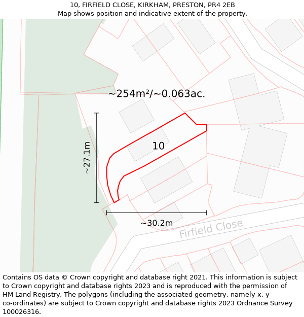 10, FIRFIELD CLOSE, KIRKHAM, PRESTON, PR4 2EB: Plot and title map
