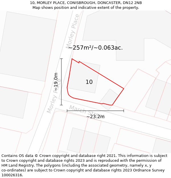 10, MORLEY PLACE, CONISBROUGH, DONCASTER, DN12 2NB: Plot and title map