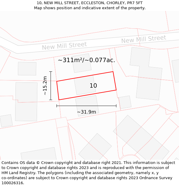 10, NEW MILL STREET, ECCLESTON, CHORLEY, PR7 5FT: Plot and title map