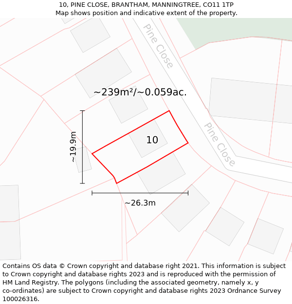 10, PINE CLOSE, BRANTHAM, MANNINGTREE, CO11 1TP: Plot and title map