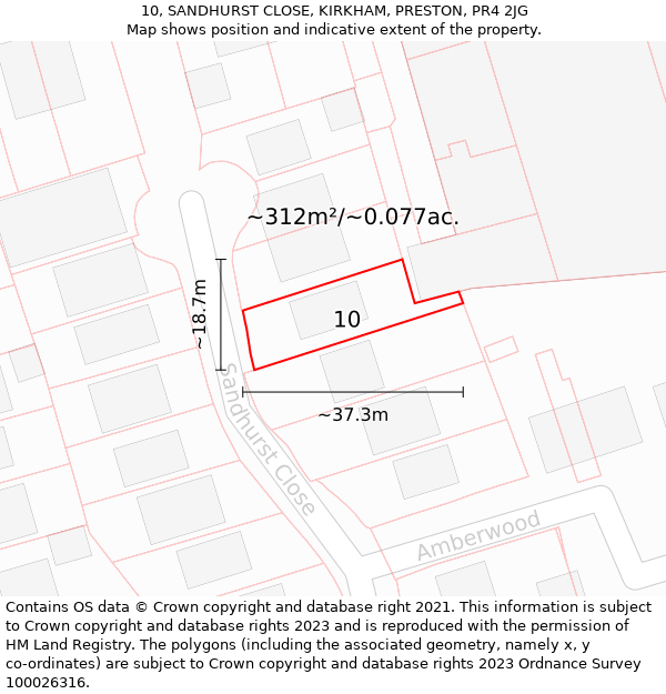 10, SANDHURST CLOSE, KIRKHAM, PRESTON, PR4 2JG: Plot and title map