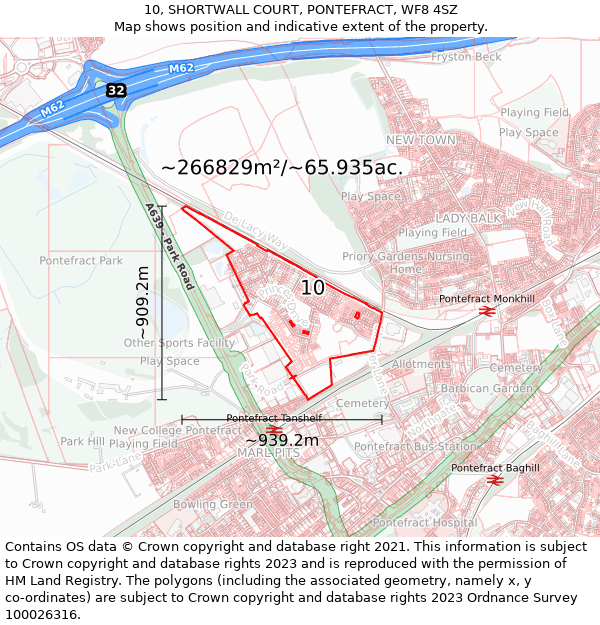 10, SHORTWALL COURT, PONTEFRACT, WF8 4SZ: Plot and title map
