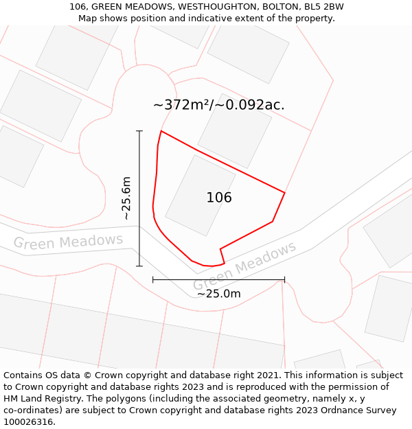 106, GREEN MEADOWS, WESTHOUGHTON, BOLTON, BL5 2BW: Plot and title map
