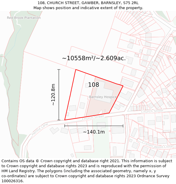 108, CHURCH STREET, GAWBER, BARNSLEY, S75 2RL: Plot and title map