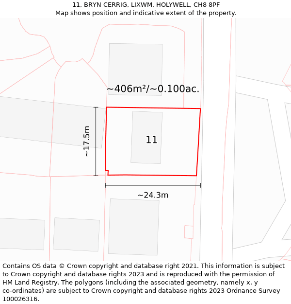 11, BRYN CERRIG, LIXWM, HOLYWELL, CH8 8PF: Plot and title map