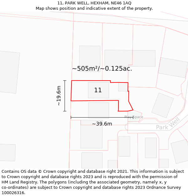11, PARK WELL, HEXHAM, NE46 1AQ: Plot and title map