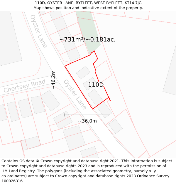 110D, OYSTER LANE, BYFLEET, WEST BYFLEET, KT14 7JG: Plot and title map