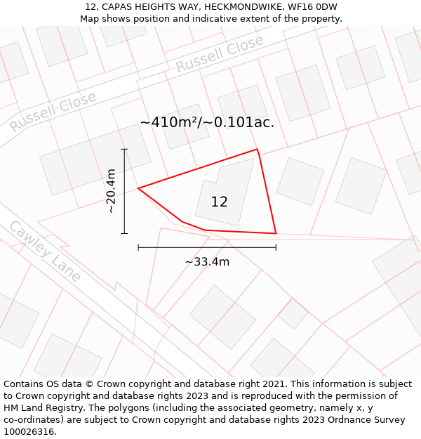 12, CAPAS HEIGHTS WAY, HECKMONDWIKE, WF16 0DW: Plot and title map