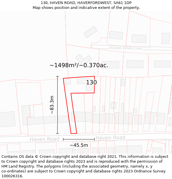 130, HAVEN ROAD, HAVERFORDWEST, SA61 1DP: Plot and title map
