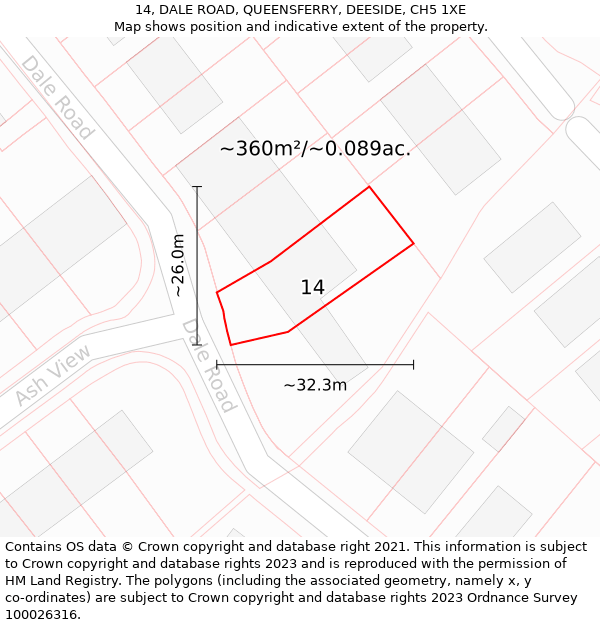 14, DALE ROAD, QUEENSFERRY, DEESIDE, CH5 1XE: Plot and title map
