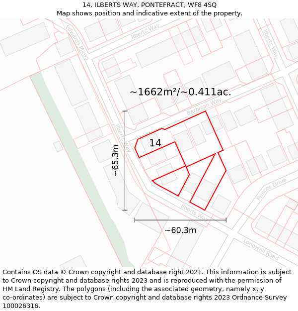 14, ILBERTS WAY, PONTEFRACT, WF8 4SQ: Plot and title map