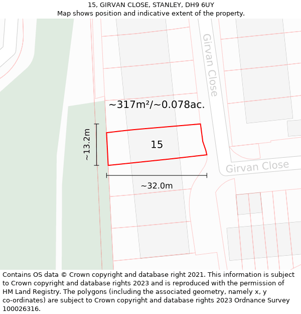 15, GIRVAN CLOSE, STANLEY, DH9 6UY: Plot and title map