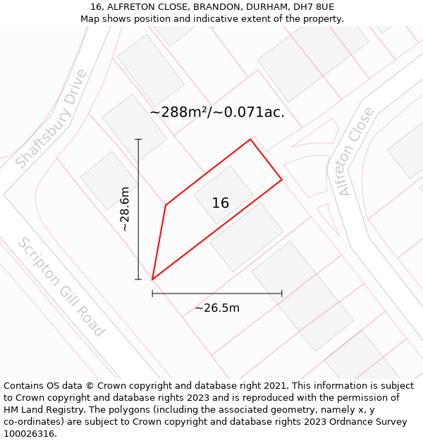 16, ALFRETON CLOSE, BRANDON, DURHAM, DH7 8UE: Plot and title map