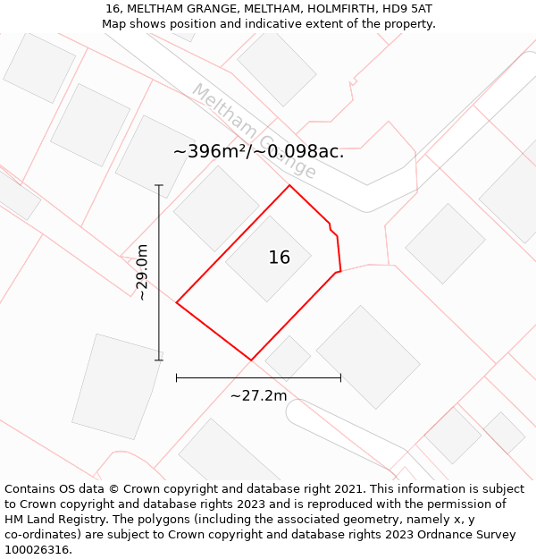 16, MELTHAM GRANGE, MELTHAM, HOLMFIRTH, HD9 5AT: Plot and title map