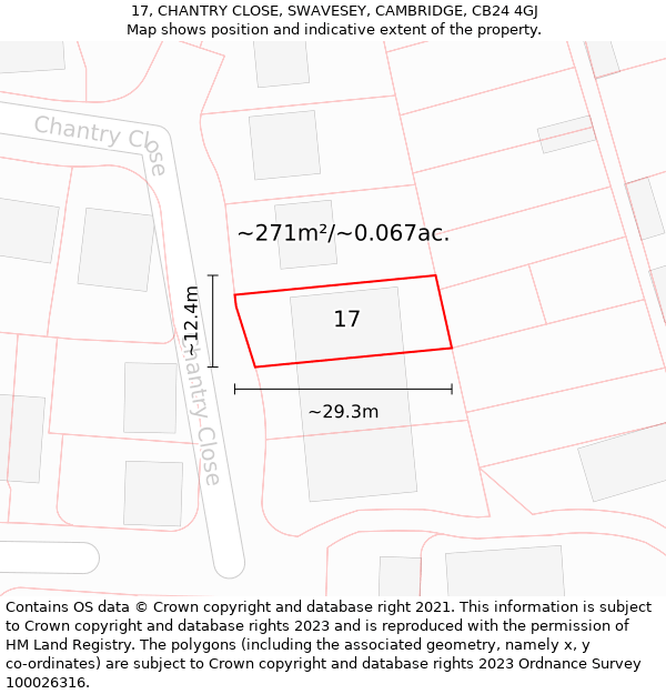 17, CHANTRY CLOSE, SWAVESEY, CAMBRIDGE, CB24 4GJ: Plot and title map