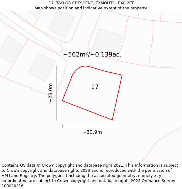 17, TAYLOR CRESCENT, EXMOUTH, EX8 2FT: Plot and title map