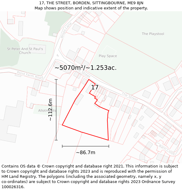17, THE STREET, BORDEN, SITTINGBOURNE, ME9 8JN: Plot and title map
