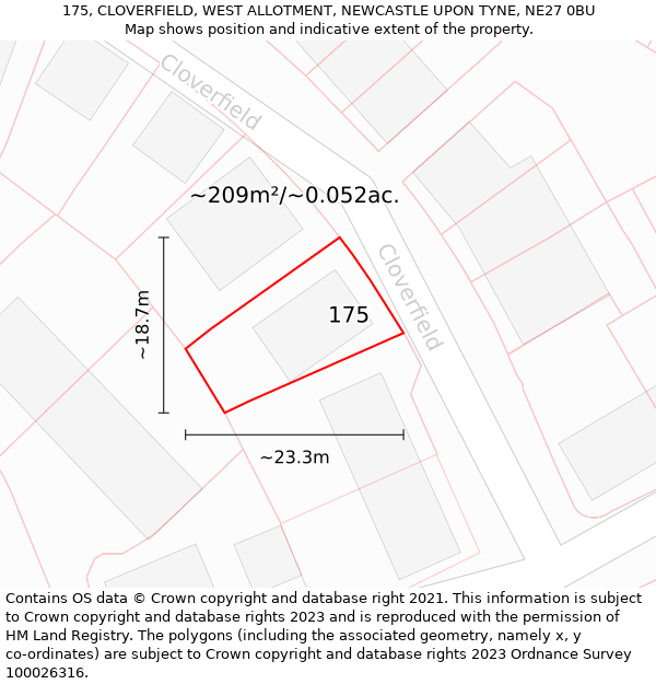 175, CLOVERFIELD, WEST ALLOTMENT, NEWCASTLE UPON TYNE, NE27 0BU: Plot and title map