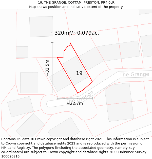 19, THE GRANGE, COTTAM, PRESTON, PR4 0LR: Plot and title map