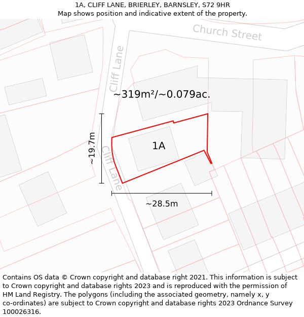 1A, CLIFF LANE, BRIERLEY, BARNSLEY, S72 9HR: Plot and title map
