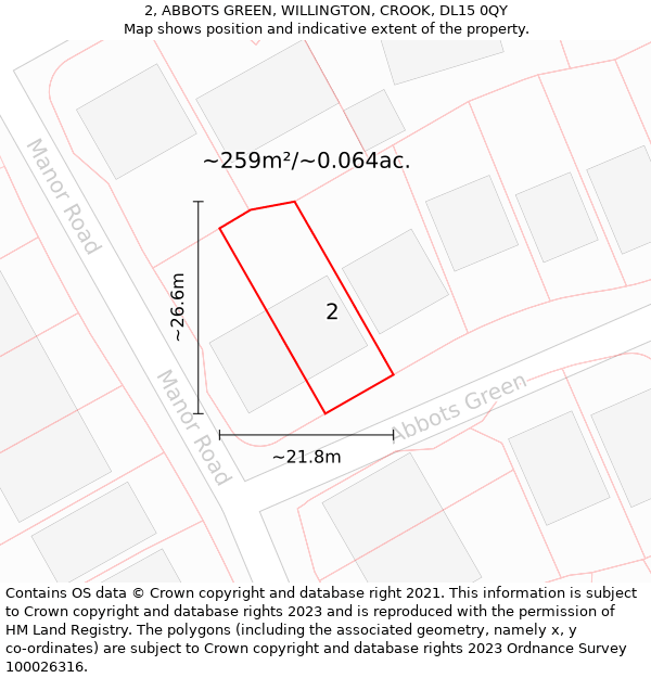 2, ABBOTS GREEN, WILLINGTON, CROOK, DL15 0QY: Plot and title map