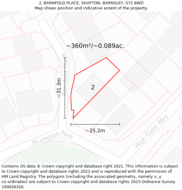 2, BARNFOLD PLACE, SHAFTON, BARNSLEY, S72 8WD: Plot and title map