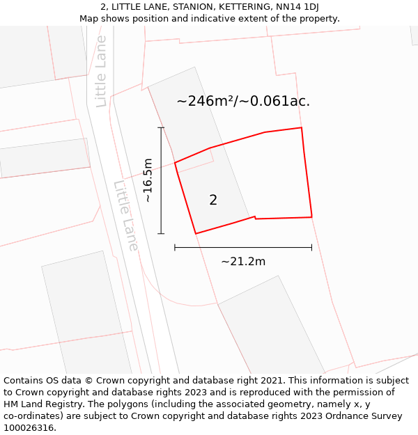 2, LITTLE LANE, STANION, KETTERING, NN14 1DJ: Plot and title map