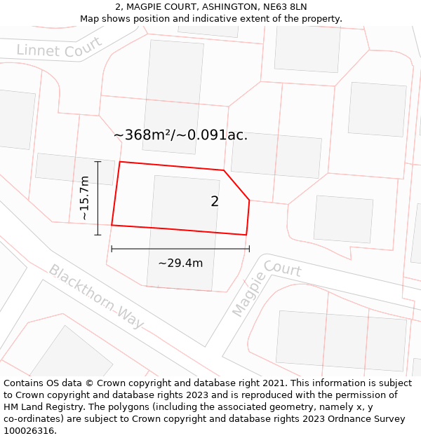 2, MAGPIE COURT, ASHINGTON, NE63 8LN: Plot and title map