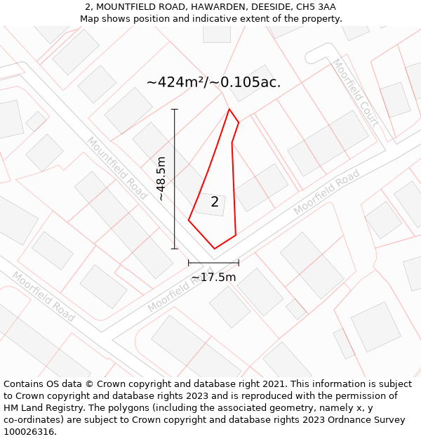 2, MOUNTFIELD ROAD, HAWARDEN, DEESIDE, CH5 3AA: Plot and title map