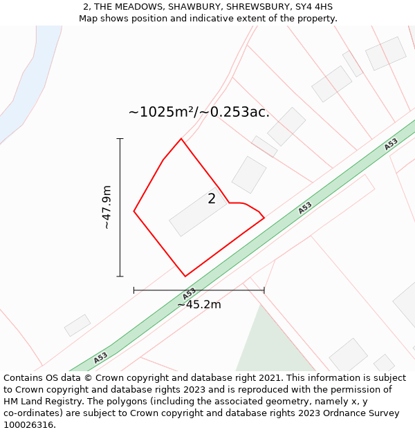 2, THE MEADOWS, SHAWBURY, SHREWSBURY, SY4 4HS: Plot and title map