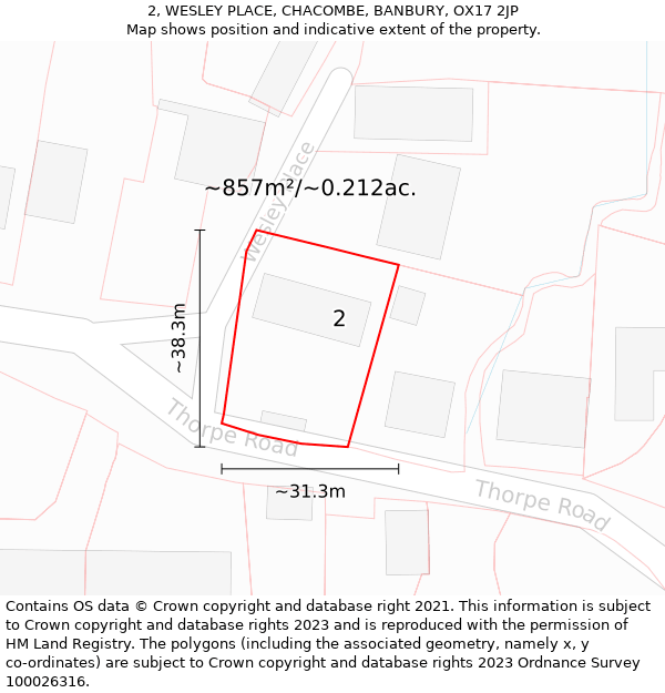 2, WESLEY PLACE, CHACOMBE, BANBURY, OX17 2JP: Plot and title map