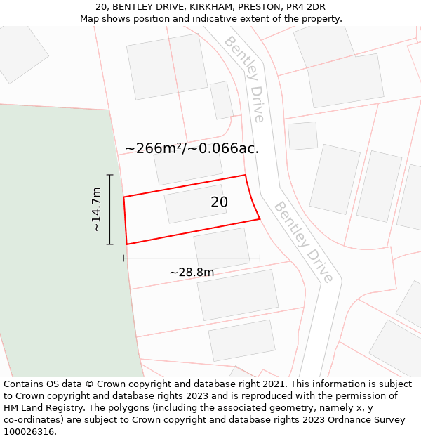 20, BENTLEY DRIVE, KIRKHAM, PRESTON, PR4 2DR: Plot and title map