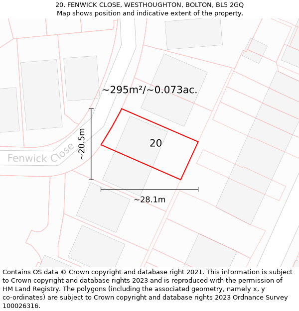 20, FENWICK CLOSE, WESTHOUGHTON, BOLTON, BL5 2GQ: Plot and title map