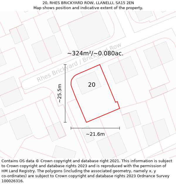 20, RHES BRICKYARD ROW, LLANELLI, SA15 2EN: Plot and title map
