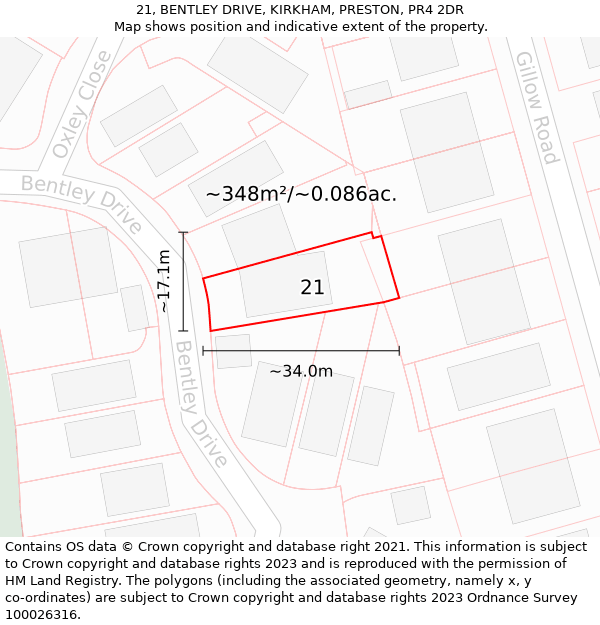 21, BENTLEY DRIVE, KIRKHAM, PRESTON, PR4 2DR: Plot and title map