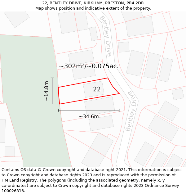 22, BENTLEY DRIVE, KIRKHAM, PRESTON, PR4 2DR: Plot and title map