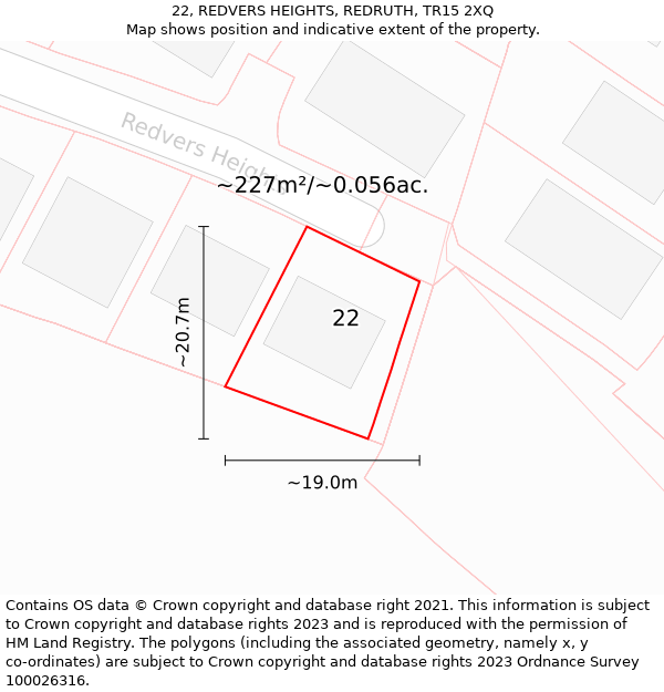 22, REDVERS HEIGHTS, REDRUTH, TR15 2XQ: Plot and title map