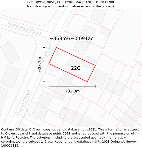 22C, DIXON DRIVE, CHELFORD, MACCLESFIELD, SK11 9BU: Plot and title map