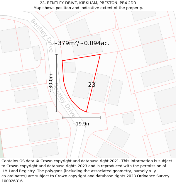 23, BENTLEY DRIVE, KIRKHAM, PRESTON, PR4 2DR: Plot and title map