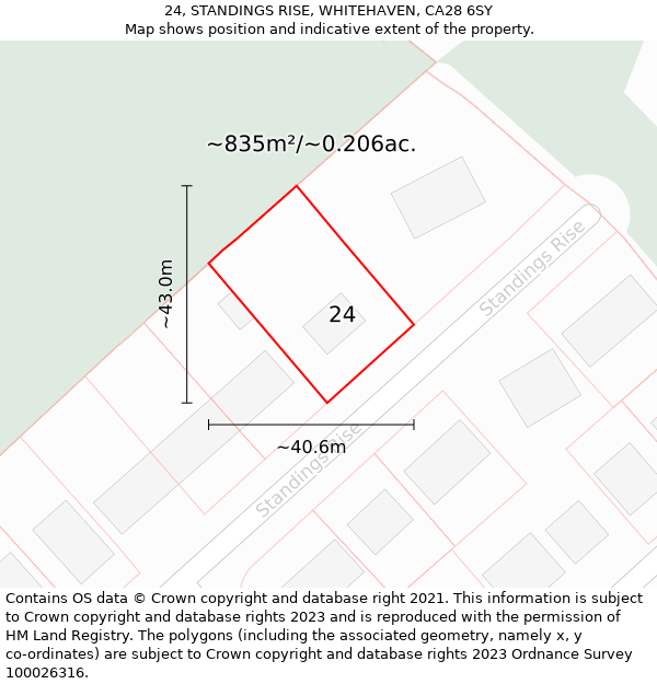 24, STANDINGS RISE, WHITEHAVEN, CA28 6SY: Plot and title map