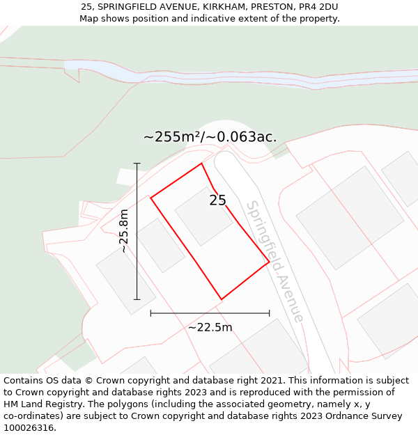 25, SPRINGFIELD AVENUE, KIRKHAM, PRESTON, PR4 2DU: Plot and title map