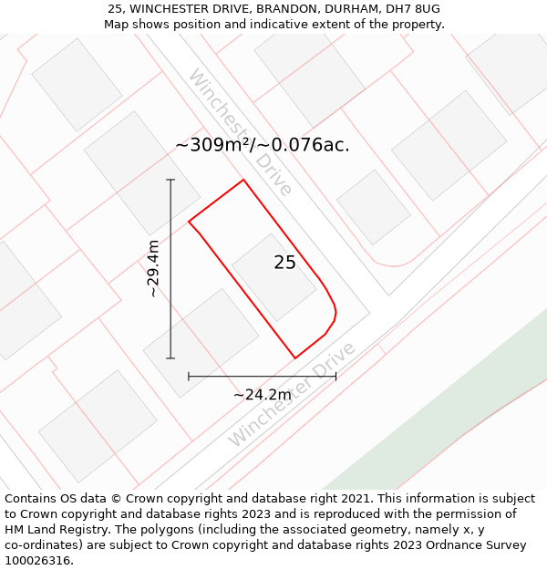 25, WINCHESTER DRIVE, BRANDON, DURHAM, DH7 8UG: Plot and title map